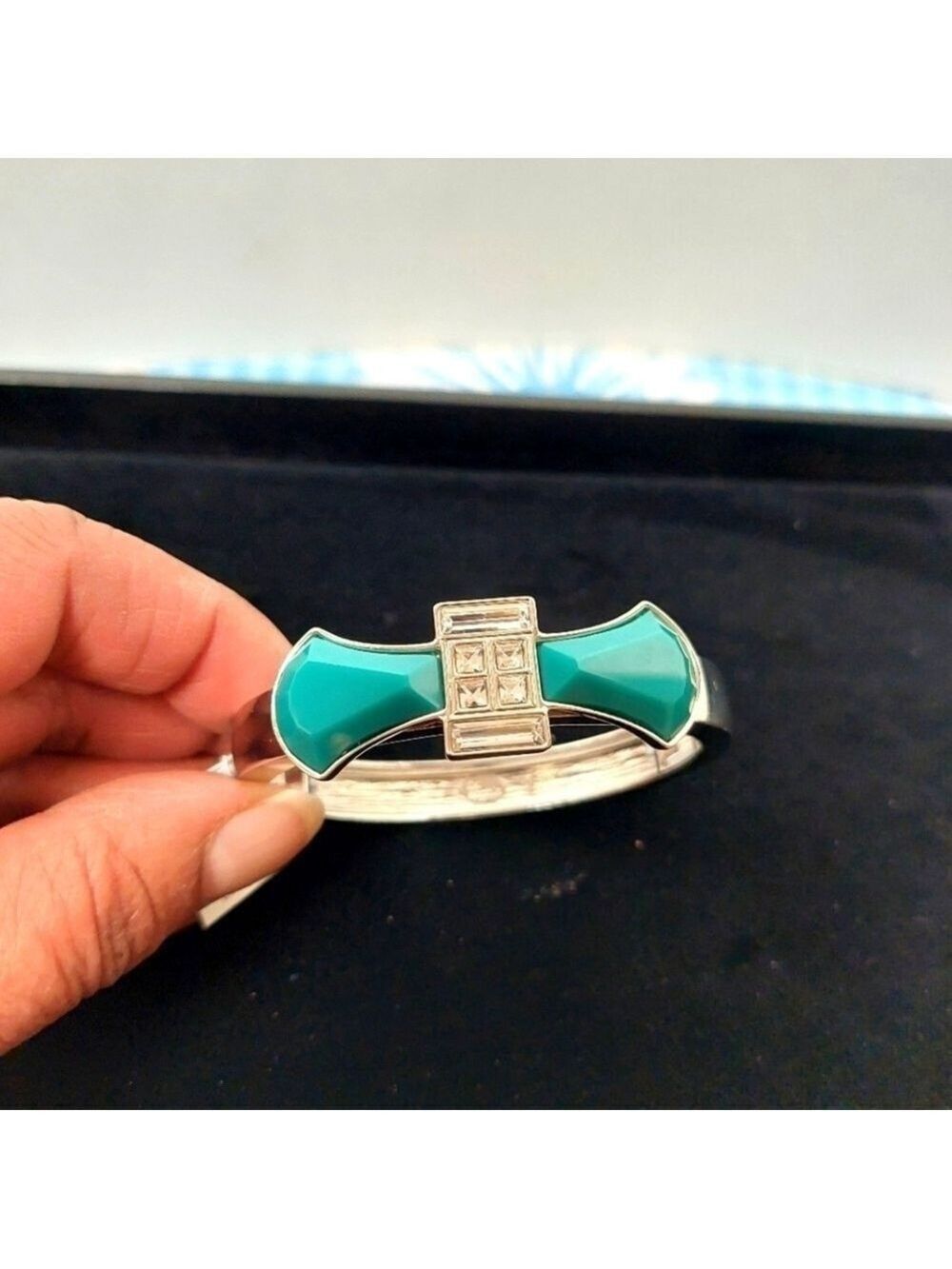 Lia Sophia "Pretty Perfect" Silver-tone Bracelet with Teal Enamel & Crystal Bow